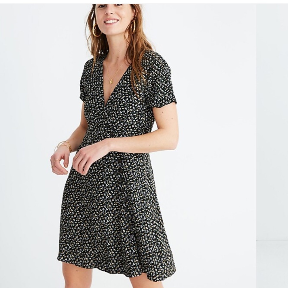 Black Floral V-Neck Wrap Dress